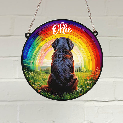 Bernese Mountain Dog Rainbow Bridge Personalised Stained Glass Effect Suncatcher
